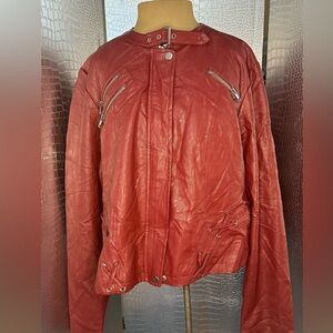 Liliana Bold Red Faux Leather Motorcycle Jacket Check Size Measurements